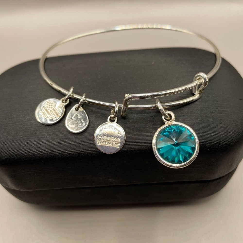 Alex and Ani December birthstone charm adjustable bangle with blue zirconia